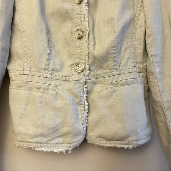 Michael Kors Light Tan Linen Utility Jacket Pleated Ruffle Back – Size 2P  EUC - Picture 8 of 15